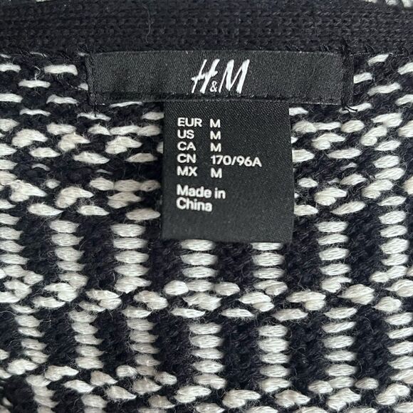 H&M GEO PATTERN OPEN FRONT BLACK & WHITE KNIT CARDIGAN SIZE M MEDIUM - Picture 7 of 12